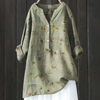 Women's Floral Blouse with V Neckline and Relaxed Fit