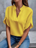 Women's Longline V-Neck Blouse – Side Slit Relaxed Fit Blouse