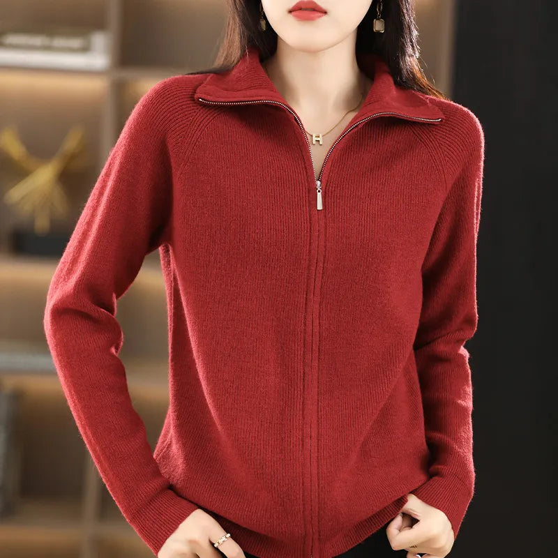 Women's Double Zip Cardigan – Zip-Up Long Sleeve Knit Cardigan