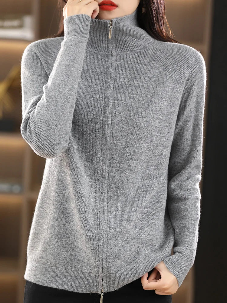 Women's Double Zip Cardigan – Zip-Up Long Sleeve Knit Cardigan