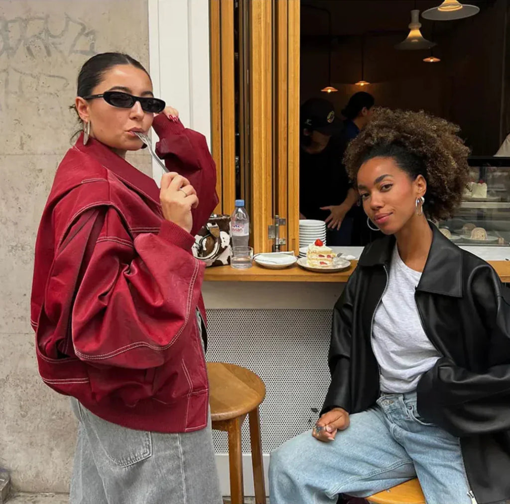 Women's Oversized Bomber Jacket – Zip-Up Relaxed Jacket