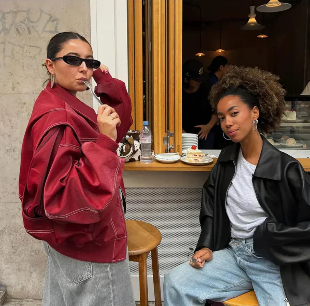 Women's Oversized Bomber Jacket – Zip-Up Relaxed Jacket