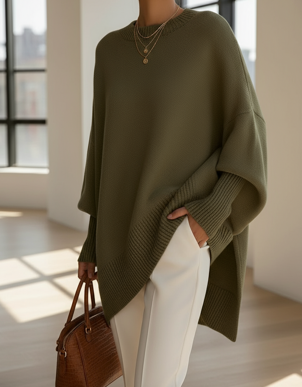 Women's Relaxed Oversized Sweater – Loose Fit Long Sleeve Knit Pullover