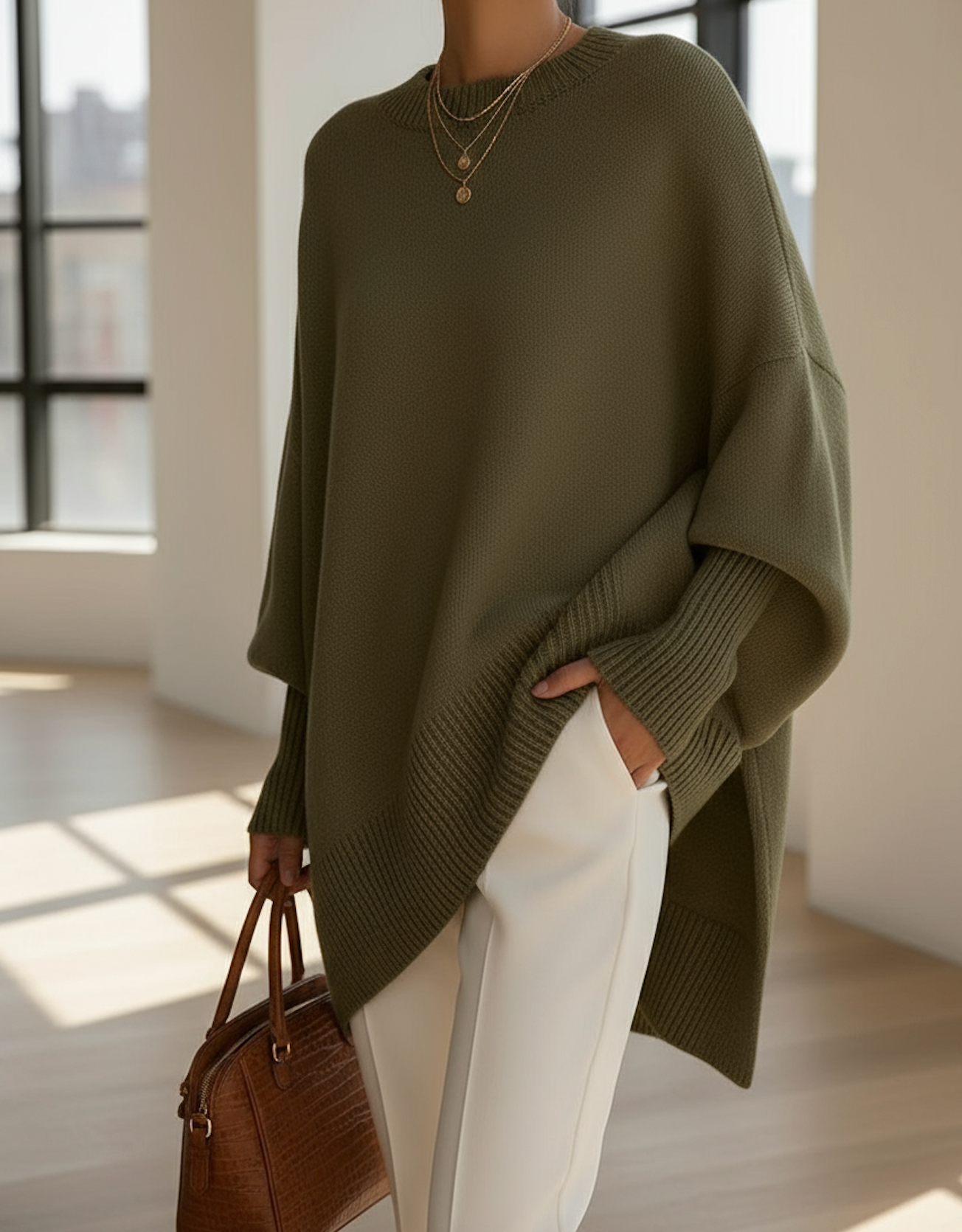 Women's Relaxed Oversized Sweater – Loose Fit Long Sleeve Knit Pullover