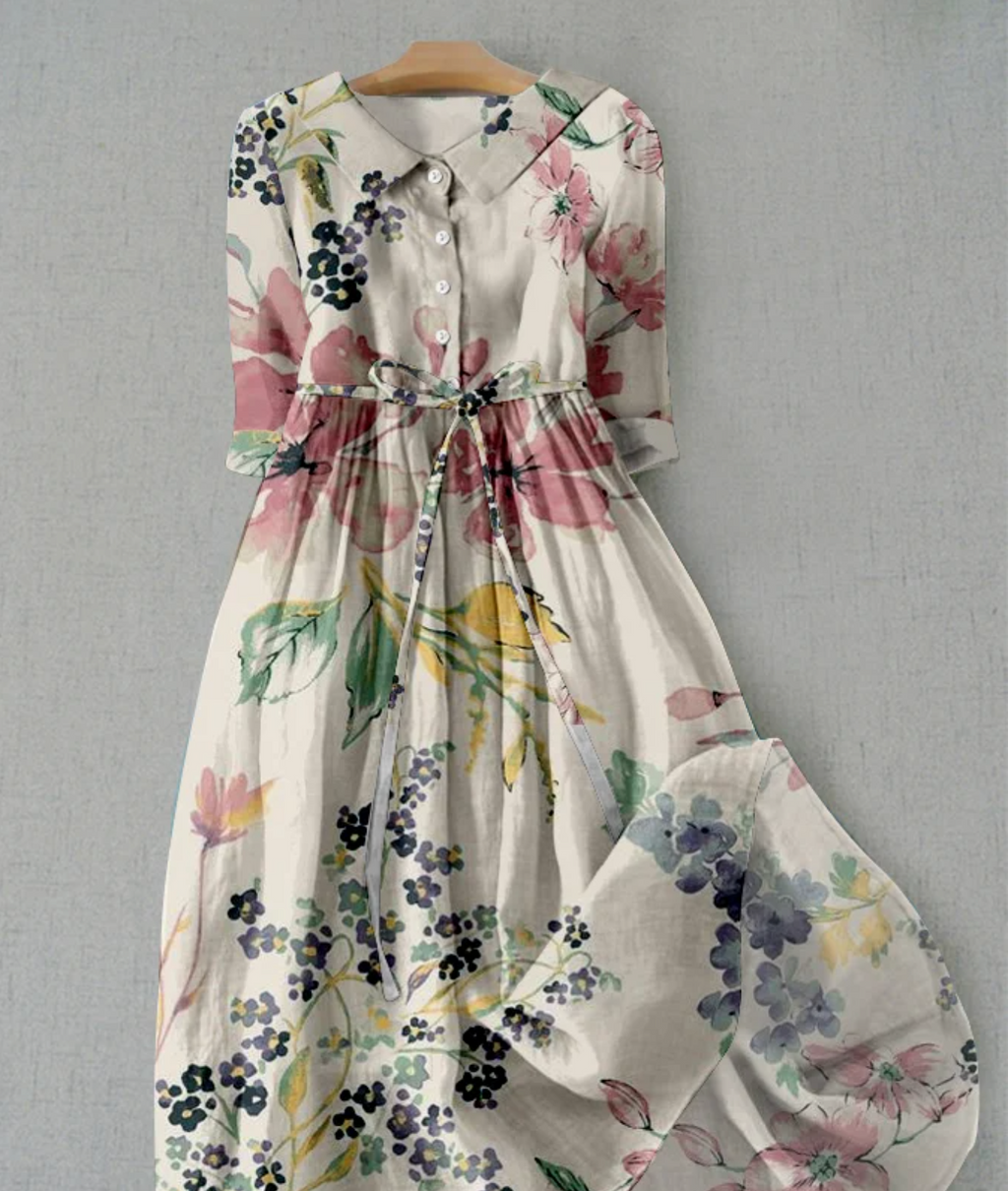Women's Floral Button-Up Dress – Casual Summer Dress