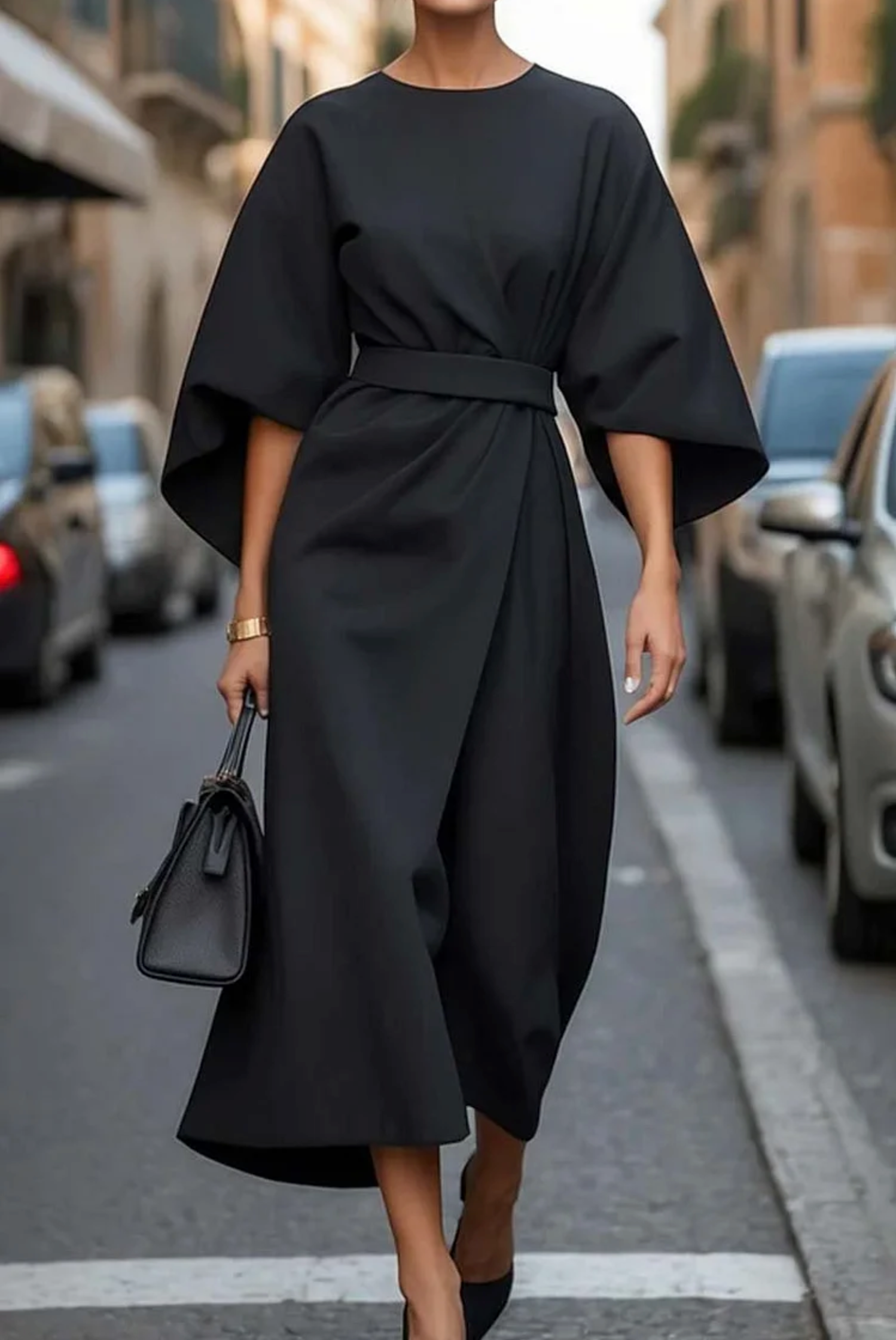 Women's Belted Midi Dress – Office Casual Dress