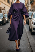 Women's Belted Midi Dress – Office Casual Dress