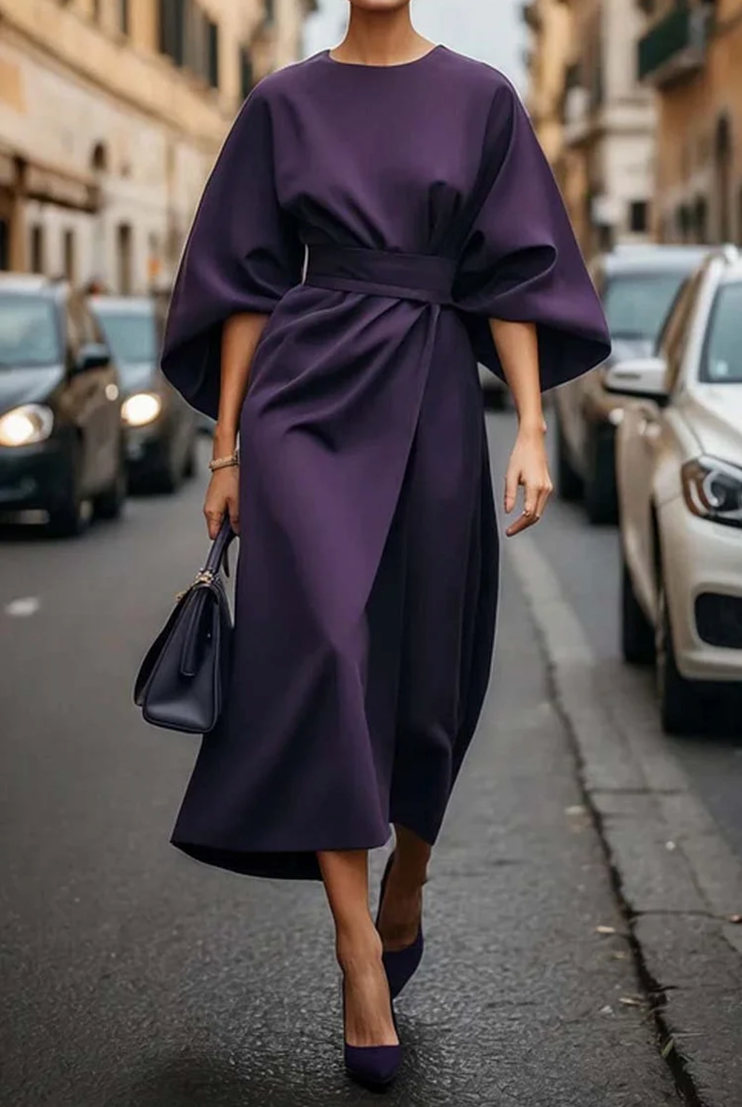 Women's Belted Midi Dress – Office Casual Dress