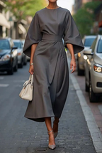 Women's Belted Midi Dress – Office Casual Dress