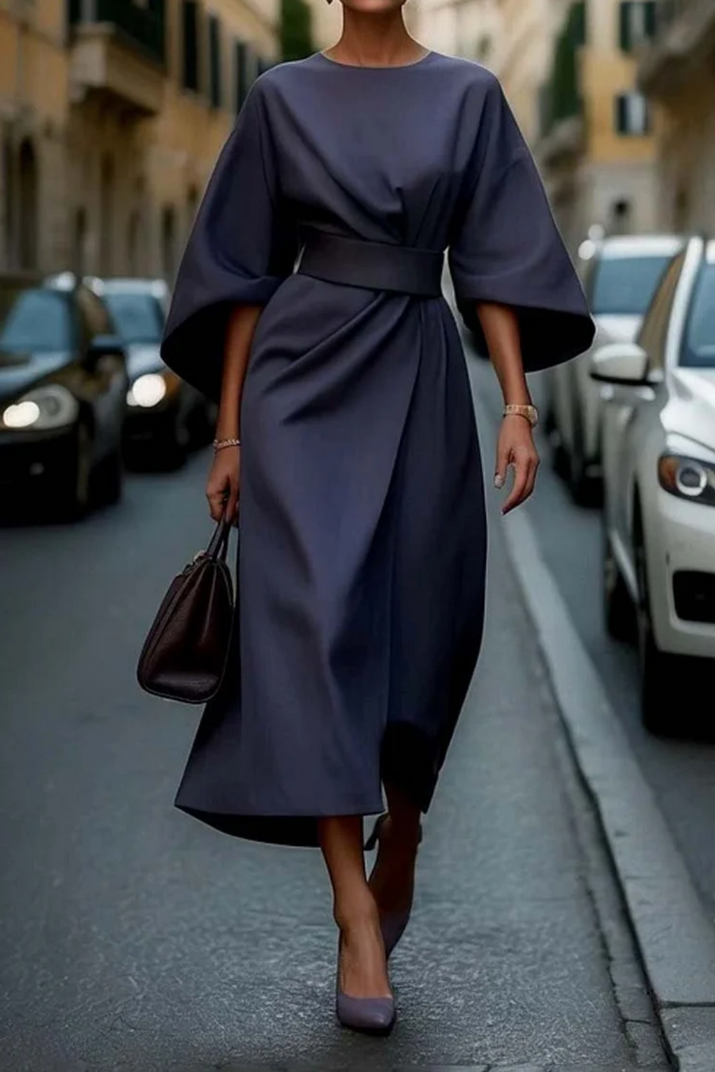 Women's Belted Midi Dress – Office Casual Dress