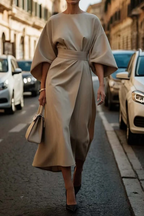 Women's Belted Midi Dress – Office Casual Dress
