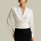 Women's Wrap Blouse with V Neckline and Draped Fit