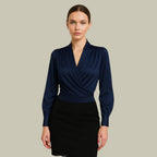Women's Wrap Blouse with V Neckline and Draped Fit