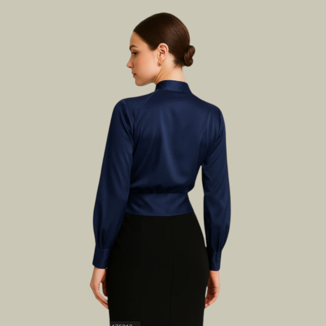 Women's Wrap Blouse with V Neckline and Draped Fit
