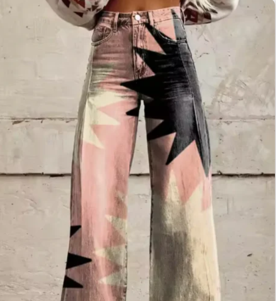 Women's Colourful Print Wide Leg Pants – Relaxed Summer Trousers