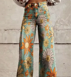 Women's Colourful Print Wide Leg Pants – Relaxed Summer Trousers