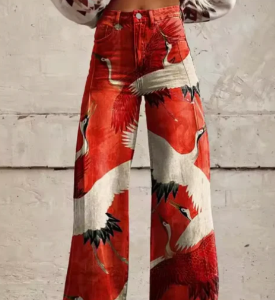 Women's Colourful Print Wide Leg Pants – Relaxed Summer Trousers