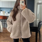 Women's Stand Collar Fleece Jacket – Oversized Zip-Up Winter Jacket