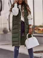 Women's Sleeveless Long Puffer Vest – Hooded Quilted Pocket Bodywarmer