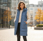 Women's Hooded Long Puffer Vest – Knee Length Quilted Zip-Up Vest