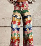 Women's Colourful Print Wide Leg Pants – Relaxed Summer Trousers