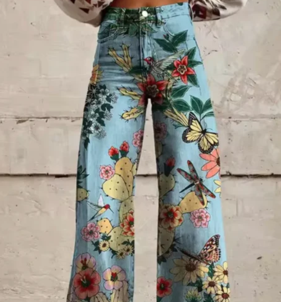 Women's Colourful Print Wide Leg Pants – Relaxed Summer Trousers