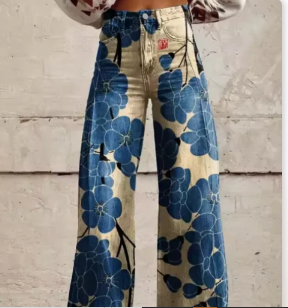 Women's Colourful Print Wide Leg Pants – Relaxed Summer Trousers