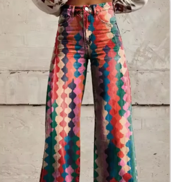 Women's Colourful Print Wide Leg Pants – Relaxed Summer Trousers
