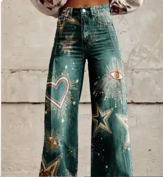 Women's Colourful Print Wide Leg Pants – Relaxed Summer Trousers