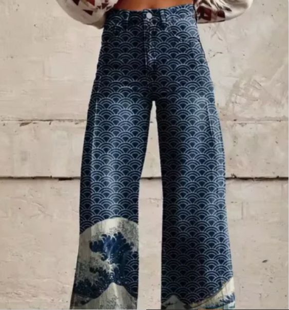 Women's Colourful Print Wide Leg Pants – Relaxed Summer Trousers