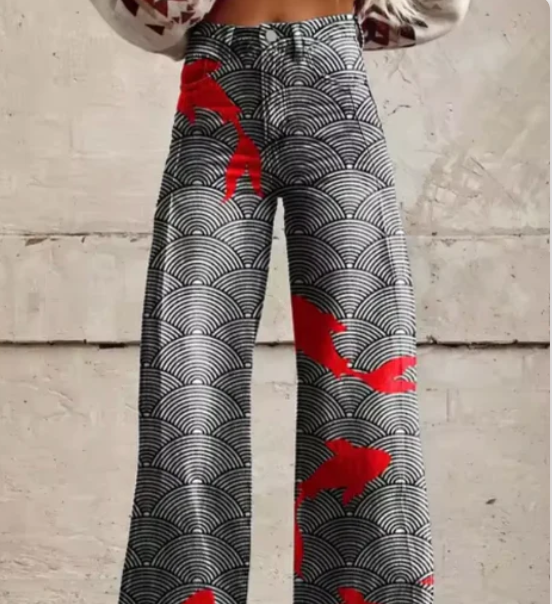 Women's Colourful Print Wide Leg Pants – Relaxed Summer Trousers
