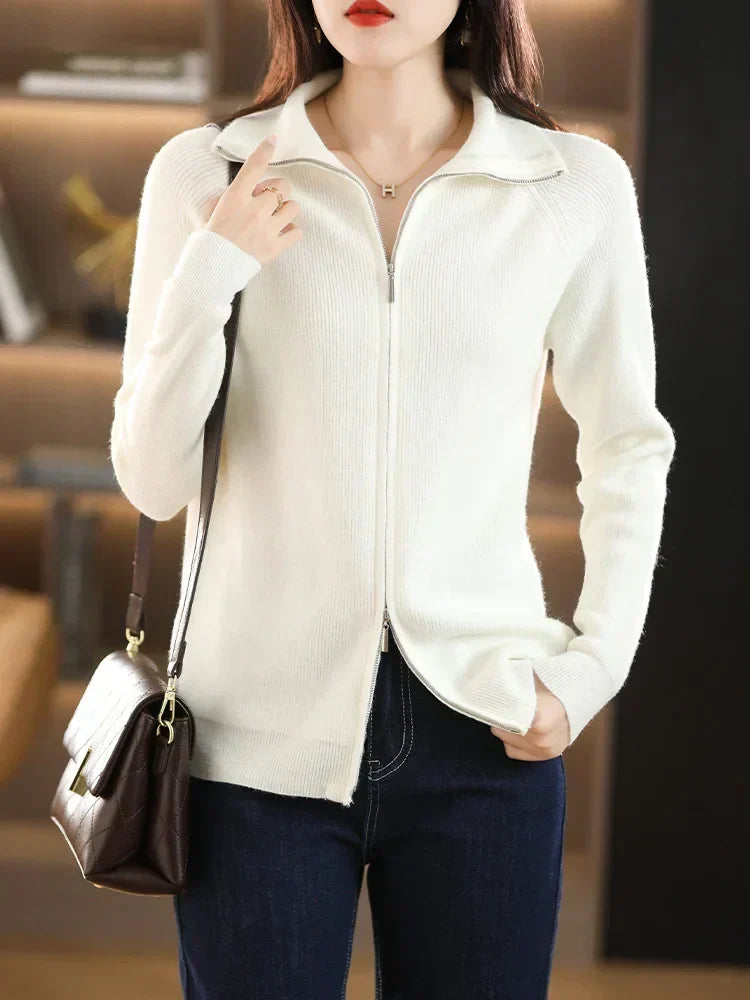Women's Double Zip Cardigan – Zip-Up Long Sleeve Knit Cardigan