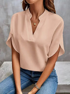 Women's Longline V-Neck Blouse – Side Slit Relaxed Fit Blouse