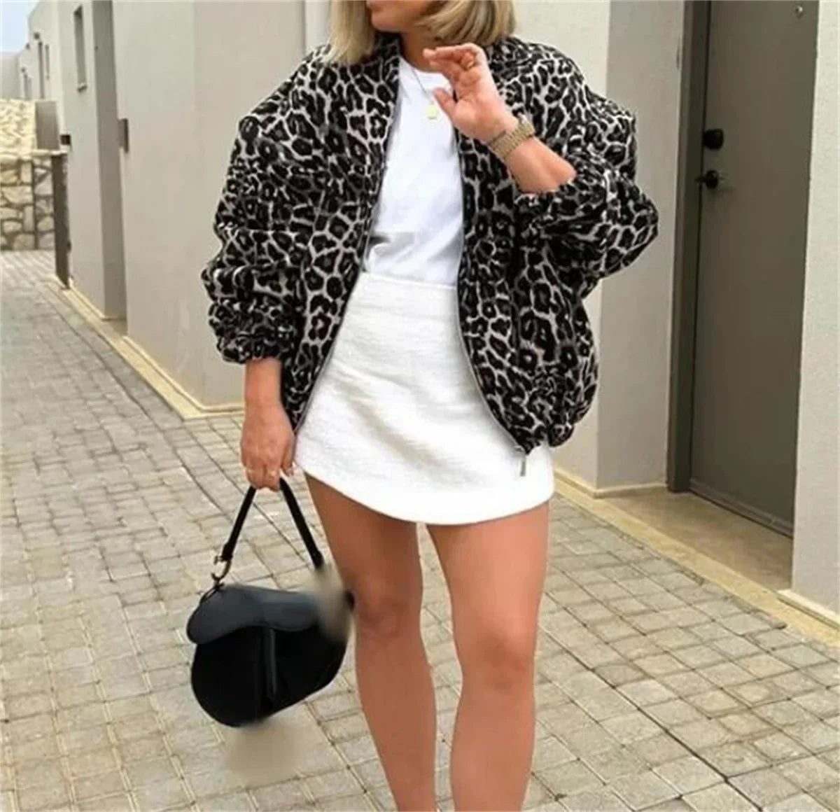 Women's Animal Print Bomber Jacket – Leopard Zip Front Jacket