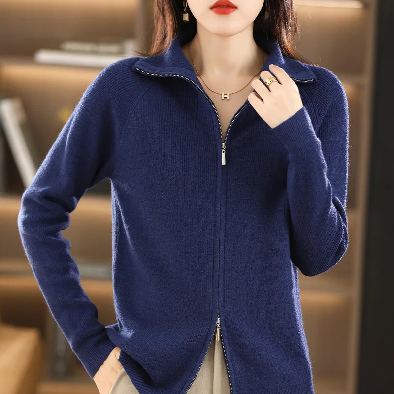 Women's Double Zip Cardigan – Zip-Up Long Sleeve Knit Cardigan