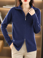 Women's Double Zip Cardigan – Zip-Up Long Sleeve Knit Cardigan