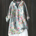 Women's Floral Blouse with V Neckline and Relaxed Fit