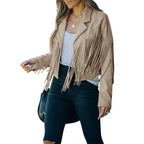 Women's Fringe Suede Jacket – Tassel Hem Biker Jacket