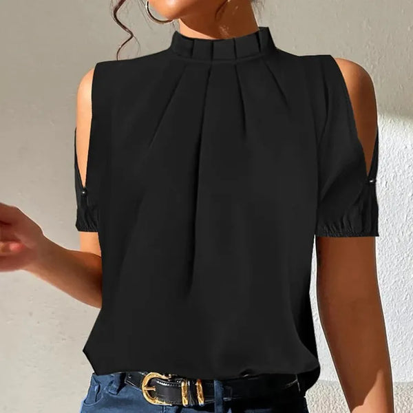 Women's Off-Shoulder Statement Blouse – Relaxed Long Sleeve Blouse