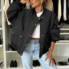 Women's Oversized Bomber Jacket – Padded Zip-Up Jacket