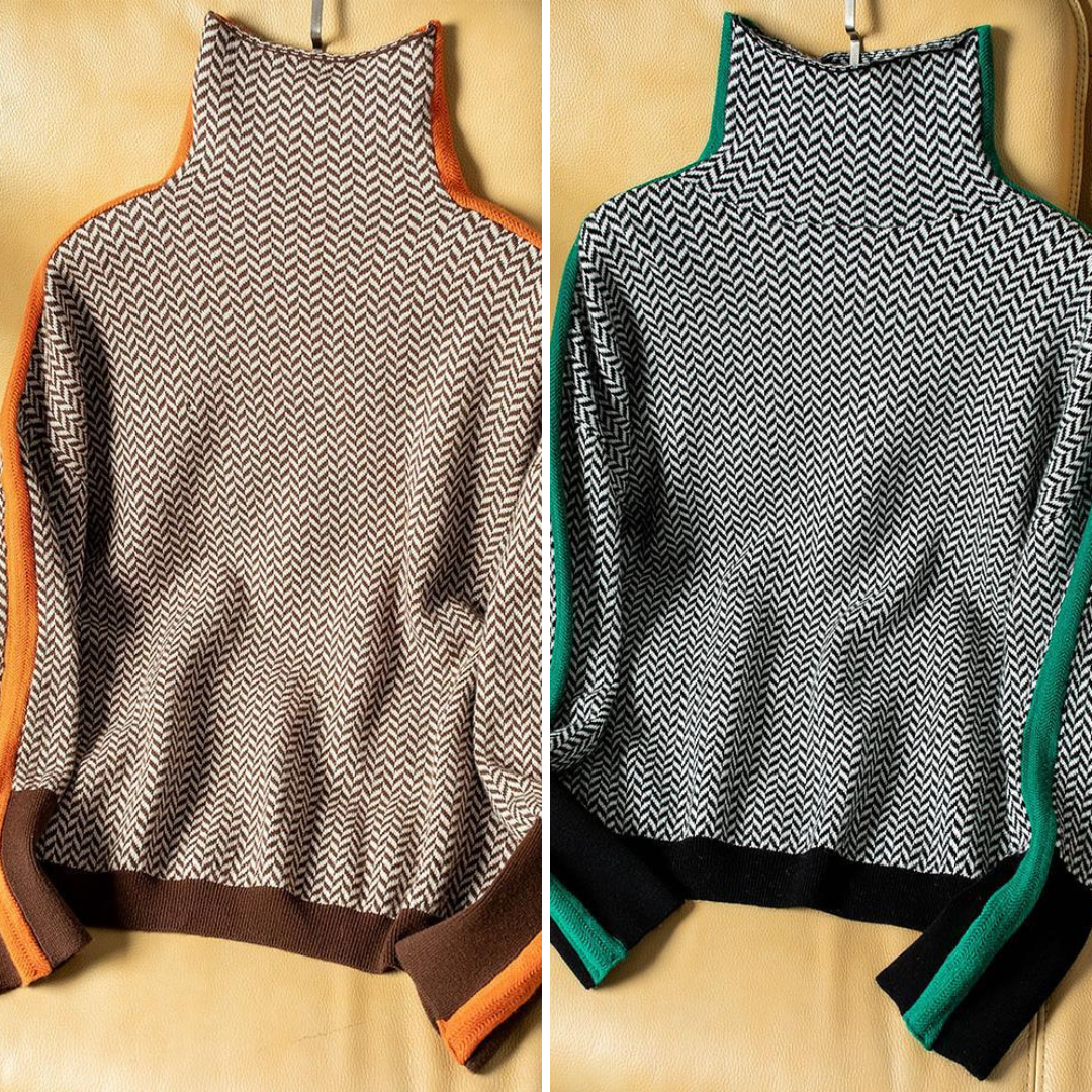Women's Patterned High Neck Sweater – Printed Turtleneck Knit Pullover