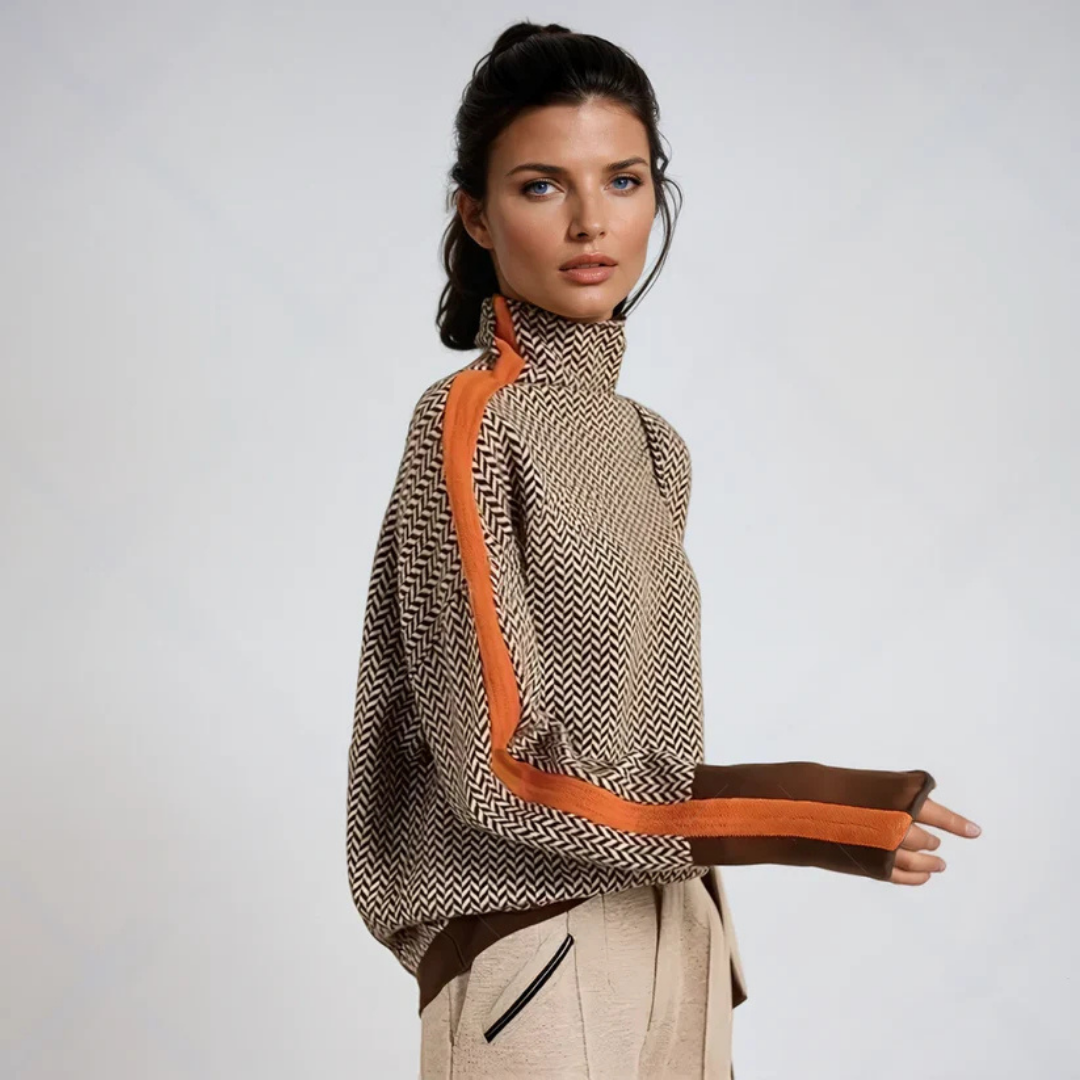 Women's Patterned High Neck Sweater – Printed Turtleneck Knit Pullover