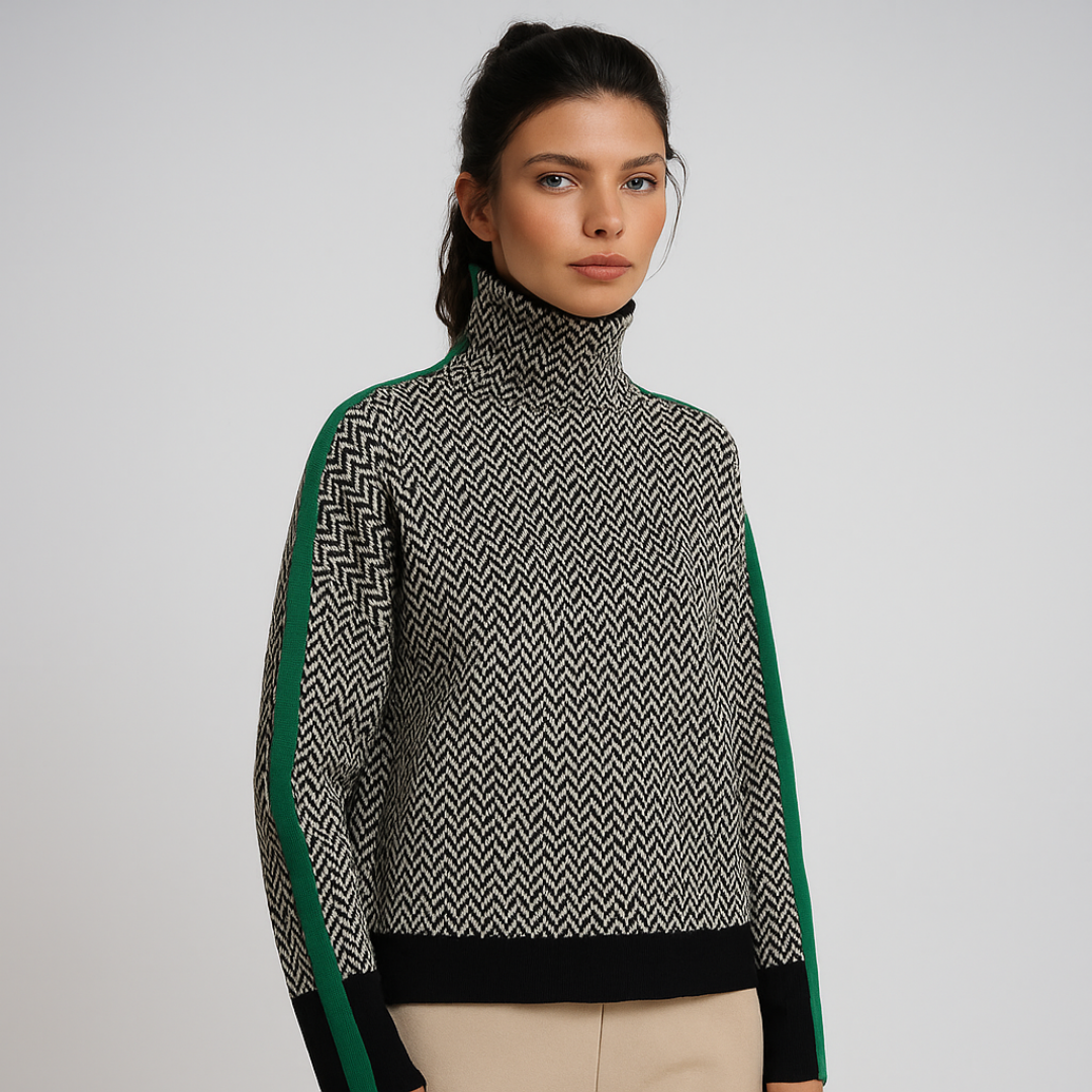 Women's Patterned High Neck Sweater – Printed Turtleneck Knit Pullover