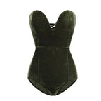 Women's Burgundy Strapless Bodysuit – Velvet Look Fitted Evening Bodysuit