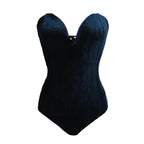 Women's Burgundy Strapless Bodysuit – Velvet Look Fitted Evening Bodysuit