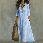 Women's Floral Roll Sleeve Shirt Dress – Relaxed Flowy Day Dress