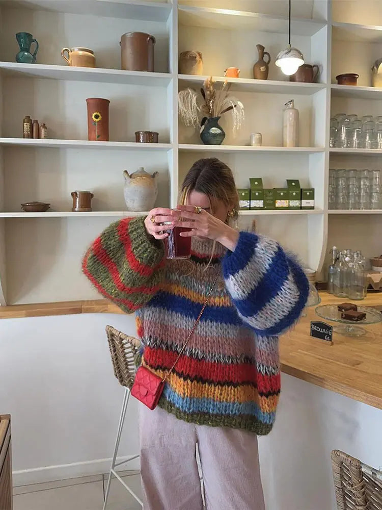 Women's Knit Sweater – Multicolor Pattern Sweater – Zoe