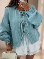 Women's Boho Tie Cardigan – Bow Front Wide Sleeve Cardigan