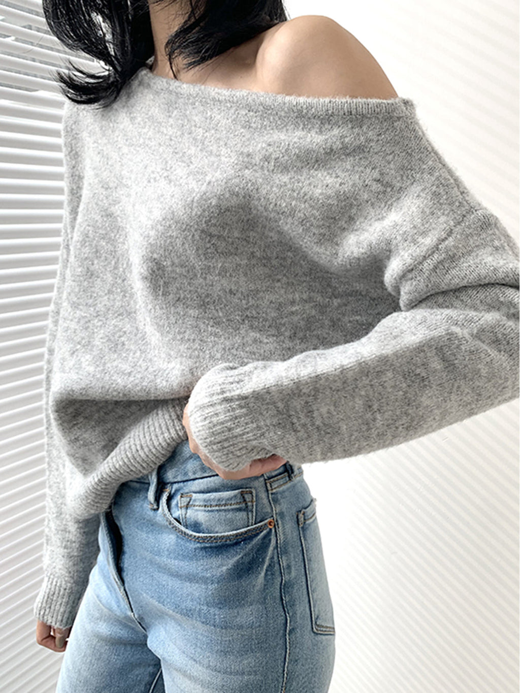 Women's Cropped One Shoulder Sweater – Asymmetrical Ribbed Long Sleeve Pullover