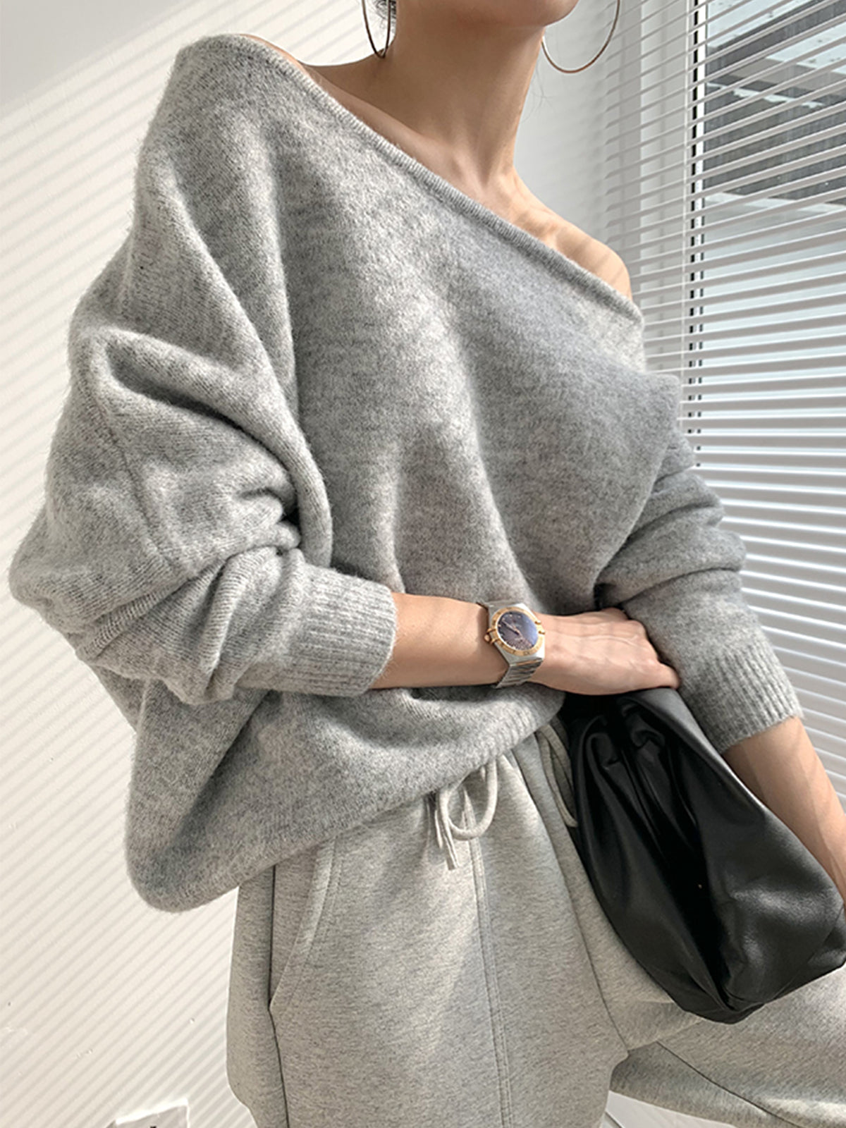 Women's Cropped One Shoulder Sweater – Asymmetrical Ribbed Long Sleeve Pullover
